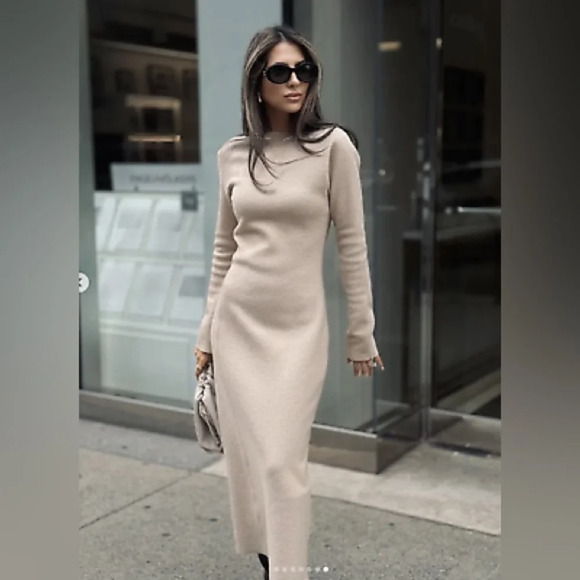 ZARA BOUCLÉ WOOL DRESS Ivory - Picture 5 of 16